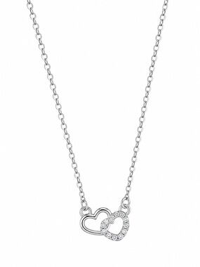 Silver Double Heart Pendant Necklace - Silver